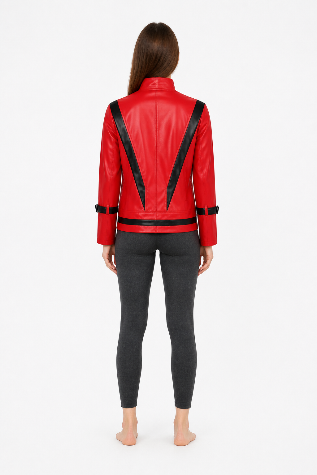 Short Red Jacket with Decorative Straps back view