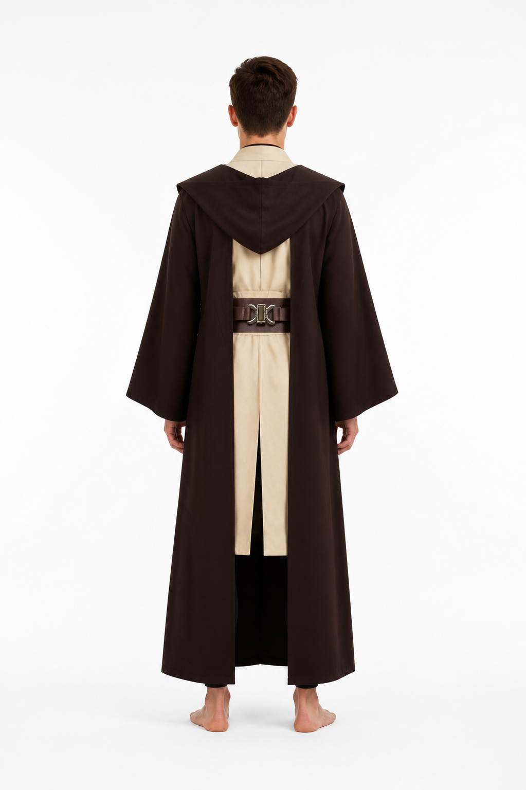 Obi-Wan Jedi Costume with Cloak and Belt for Carnival back view