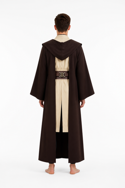 Obi-Wan Jedi Costume with Cloak and Belt for Carnival back view