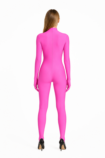 Tight-Fitting Pink Full-Body Stocking Suit for Halloween