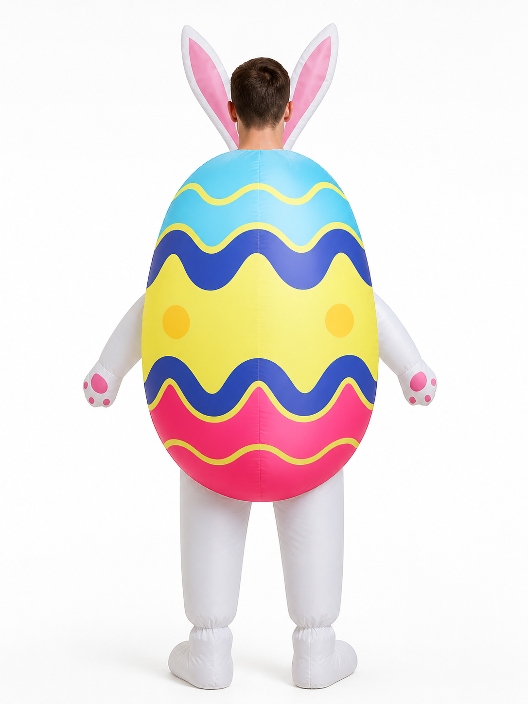 Inflatable Rabbit Egg Bodysuit Costume, Cartoon Striped Animal Outfit with Long back view