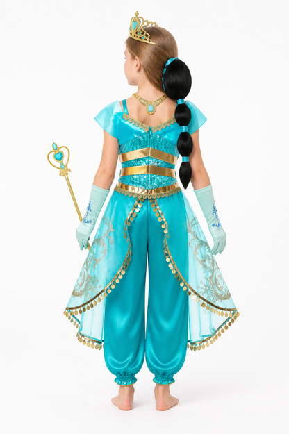 Jasmine Carnival Costume from Aladdin with Crown and Wig back view