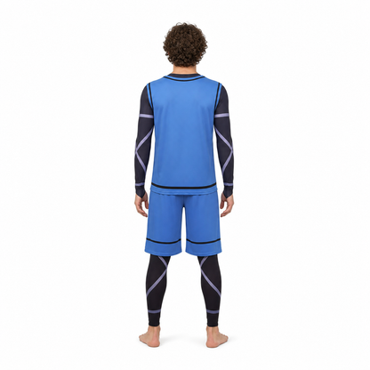 Blue and Black Sports Cosplay Costume with Number 11 back view