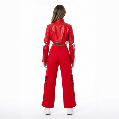 Red and White Stage Costume for Dance back view