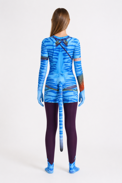 Avatar Cosplay Jumpsuit Costume with Tail back view