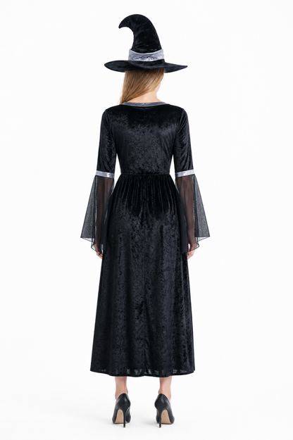 Witch Costume with Long Dress and Pointed Hat