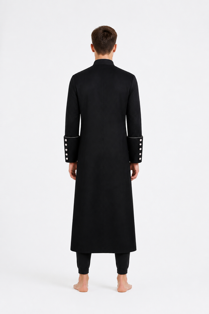 Long Coat with Stand Collar and Buttons