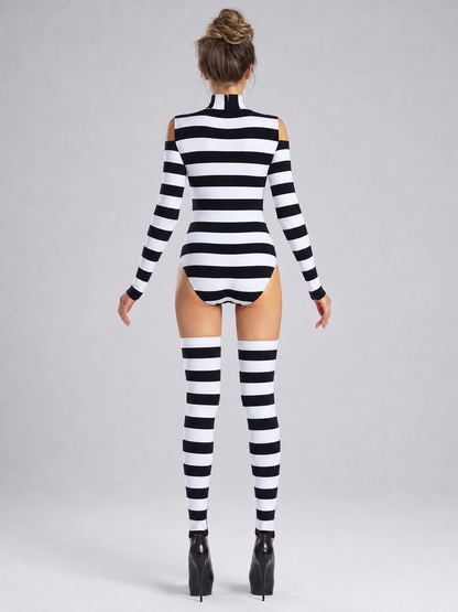 Black-and-White Striped Cosplay Costume with Wings
