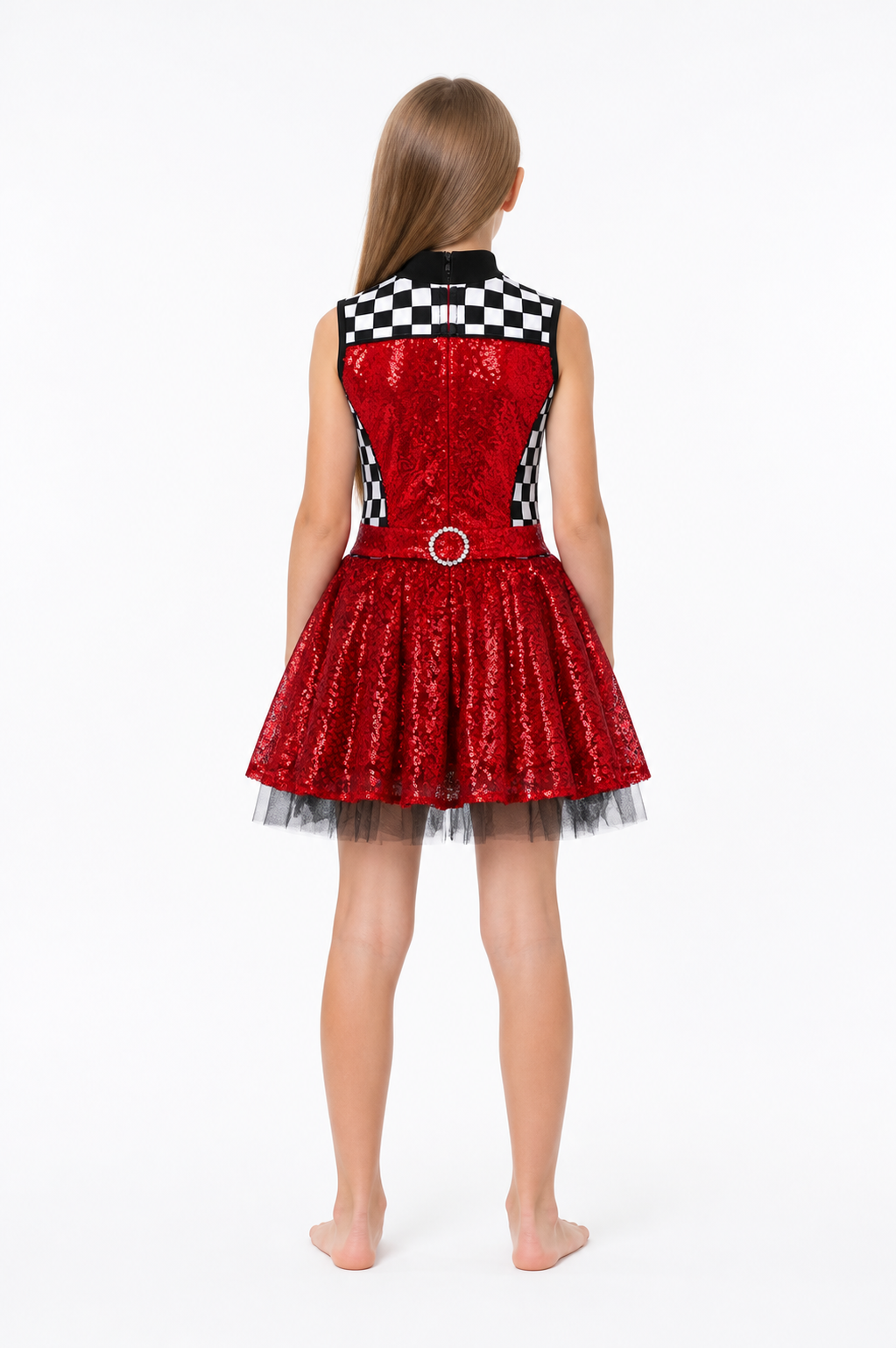 Sequin Dress with Checkered Print back view