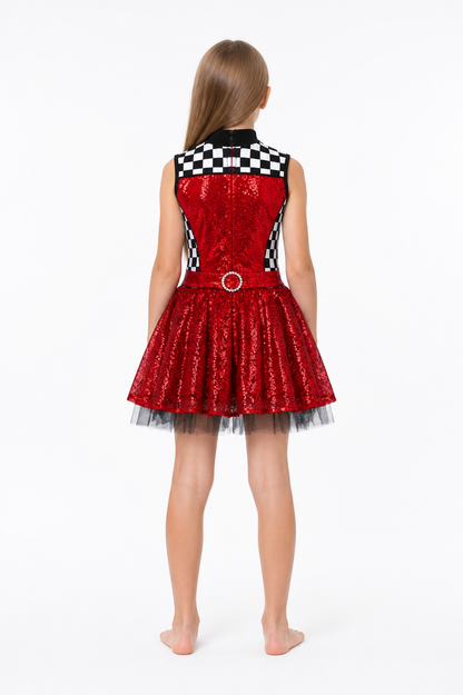 Sequin Dress with Checkered Print back view