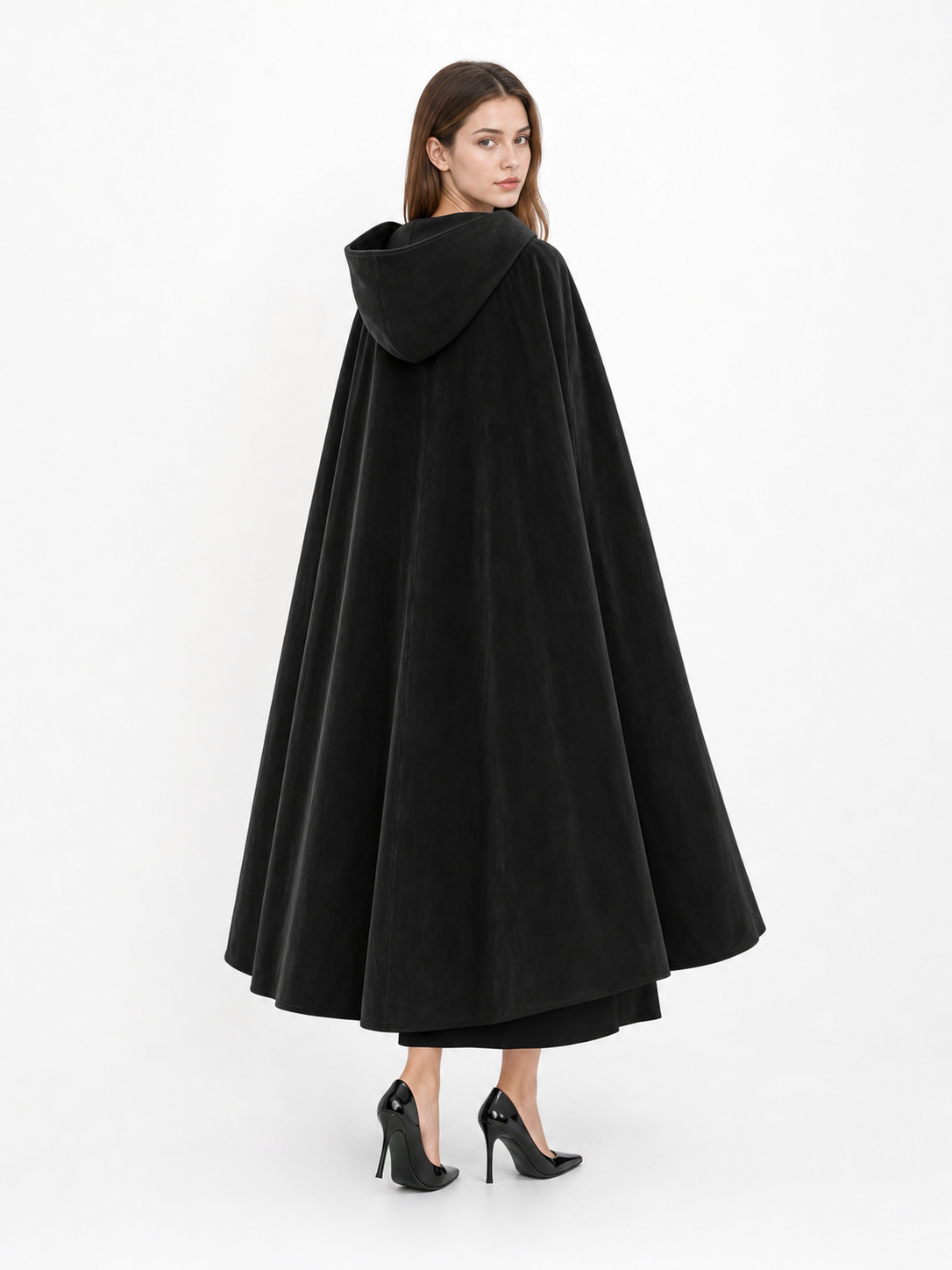 Long black hooded costume cloak