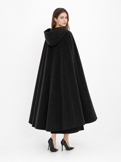 Long black hooded costume cloak