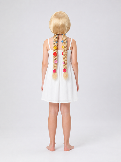 Golden Carnival Wig with a Braid for Halloween back view