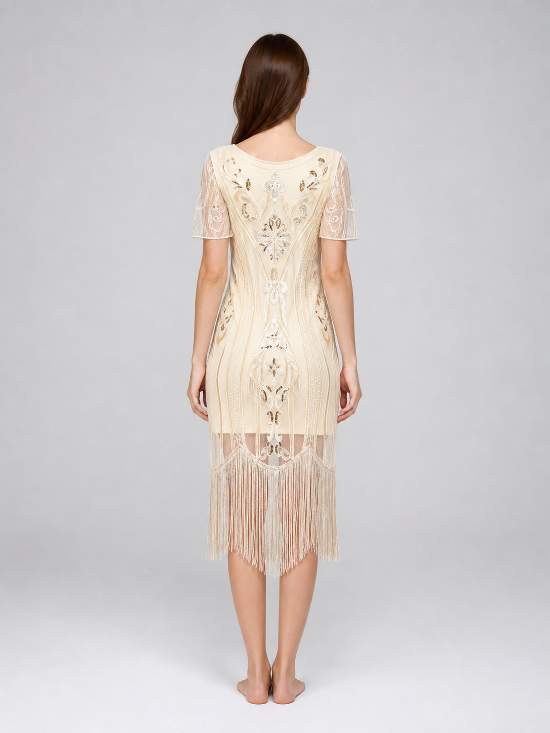 1920s-Style Dress with Fringe and Embellishments