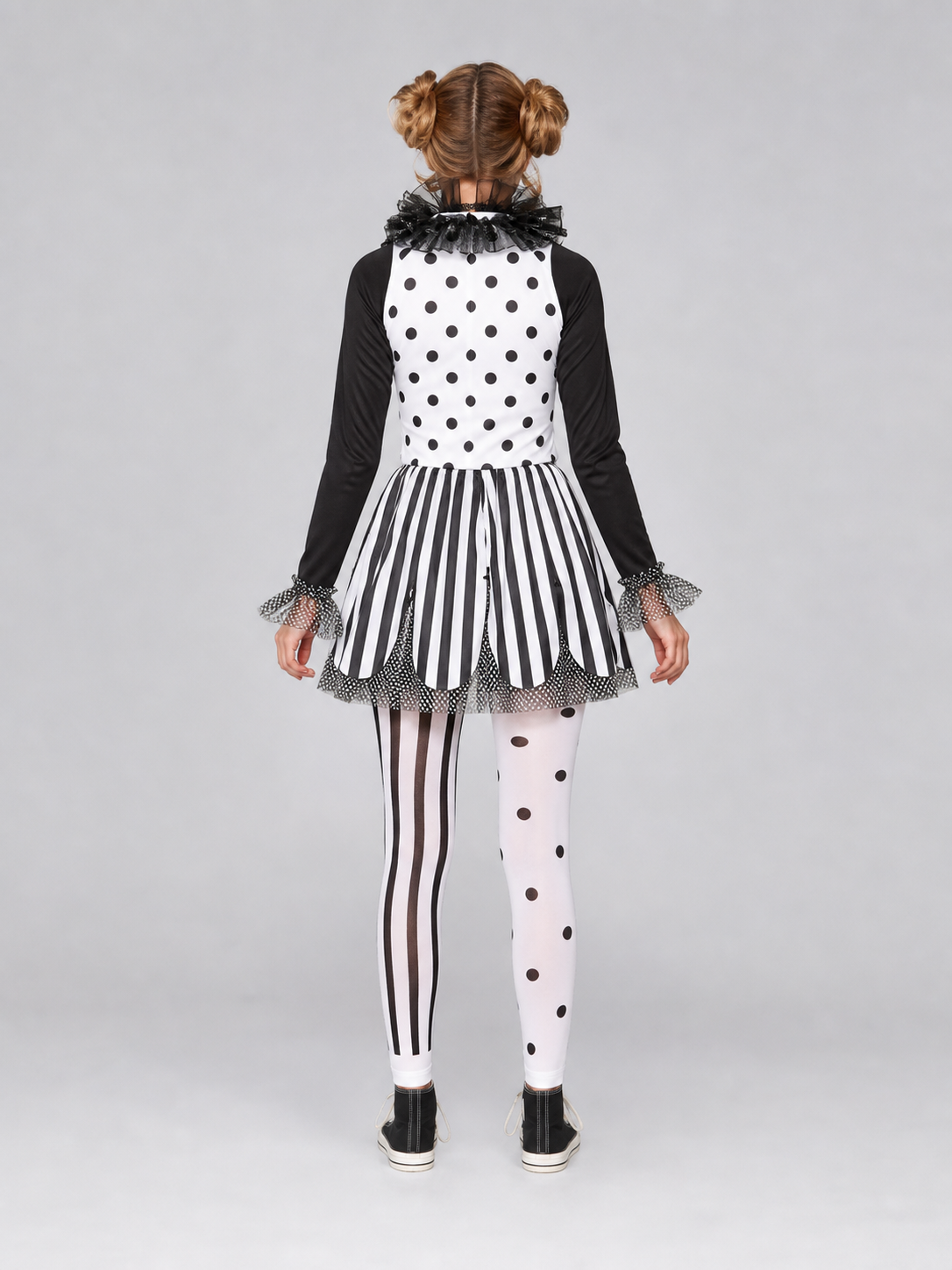 Black and White Clown Costume for Halloween and Cosplay back view