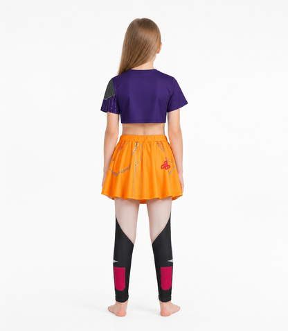 Children's Halloween Costume with an Orange Skirt and Top back view