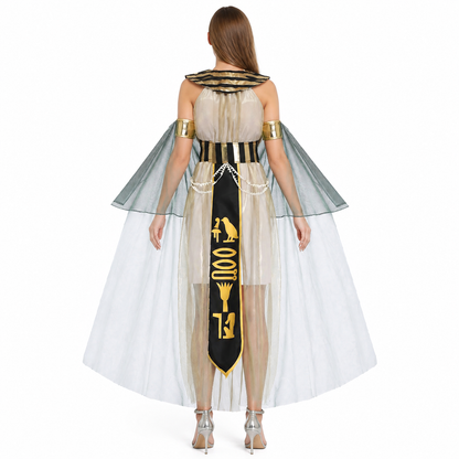 Cleopatra Costume with Cape and Gold Belt back view