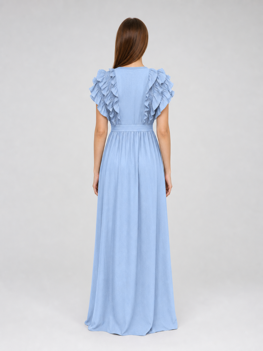 Light Blue Maxi Dress with a Plunging V-Neckline