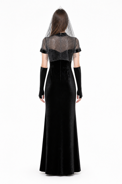 Black Cosplay Dress with Silver Web-Patterned Bodice back view
