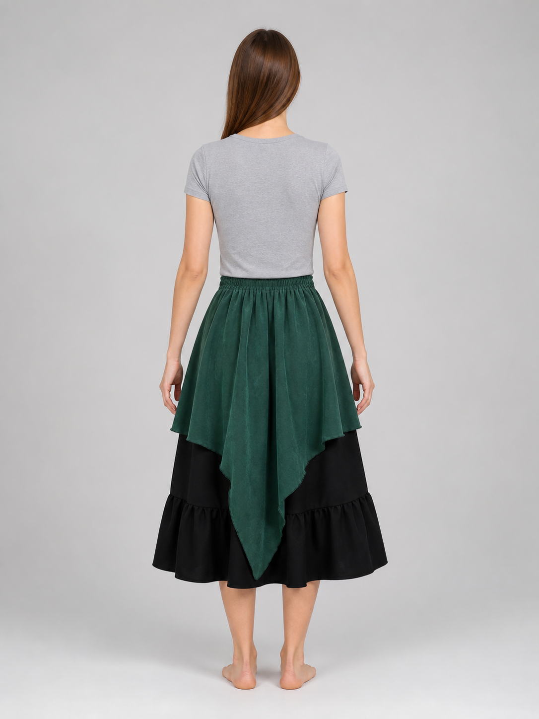 Layered Plaid Skirt with Asymmetrical Draping