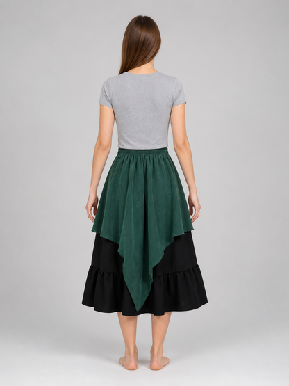 Layered Plaid Skirt with Asymmetrical Draping