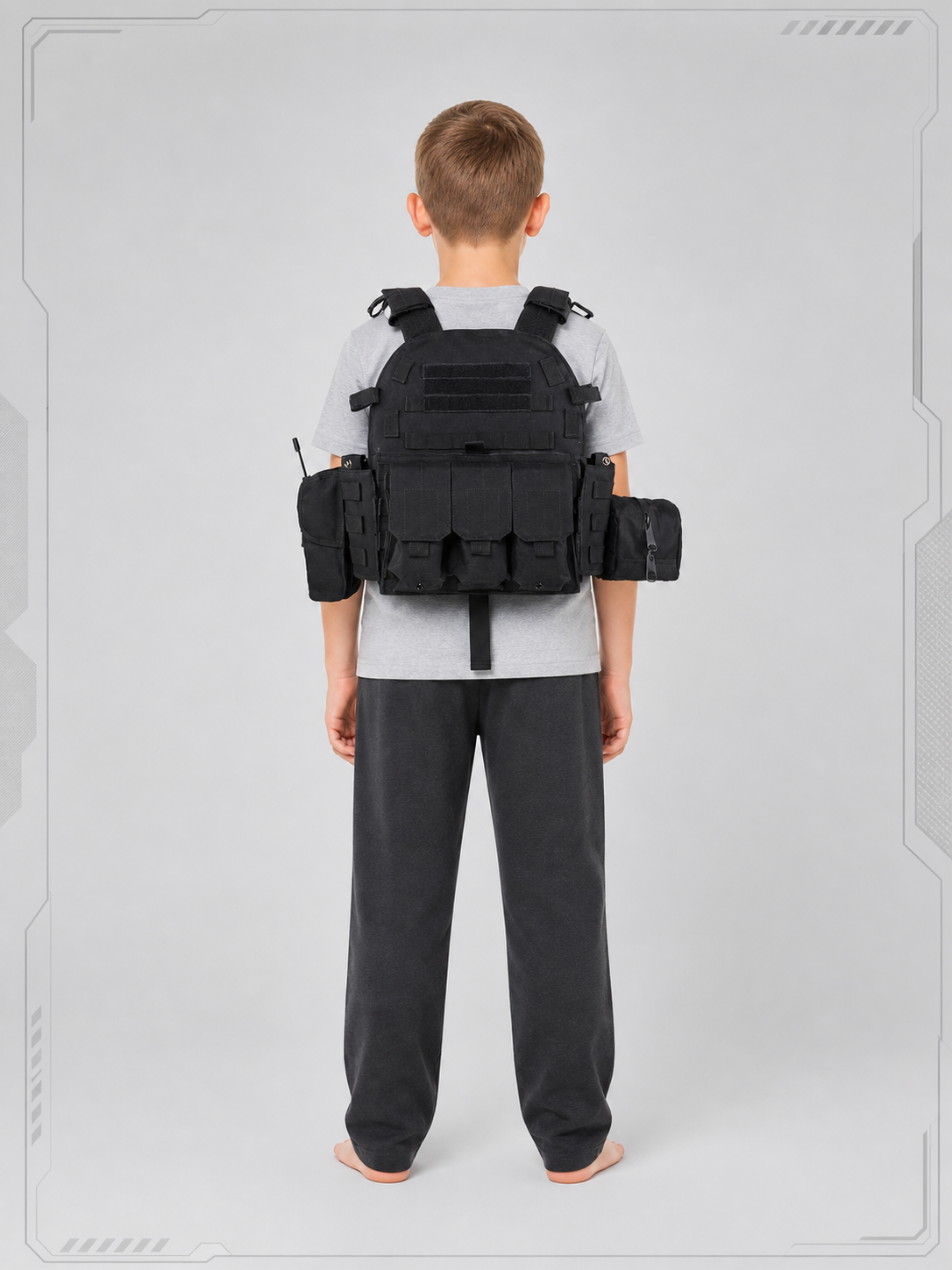 Black Tactical Vest with Pockets for Cosplay back view