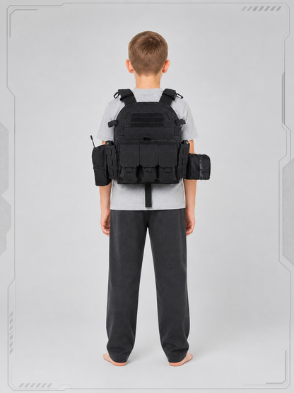 Black Tactical Vest with Pockets for Cosplay back view