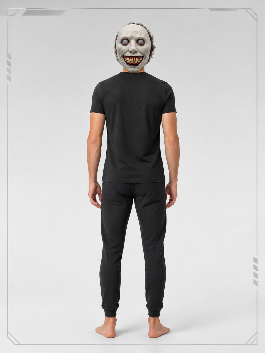 Gray and White Halloween Mask with Yellow Teeth back view
