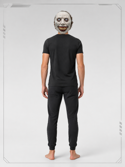 Gray and White Halloween Mask with Yellow Teeth back view