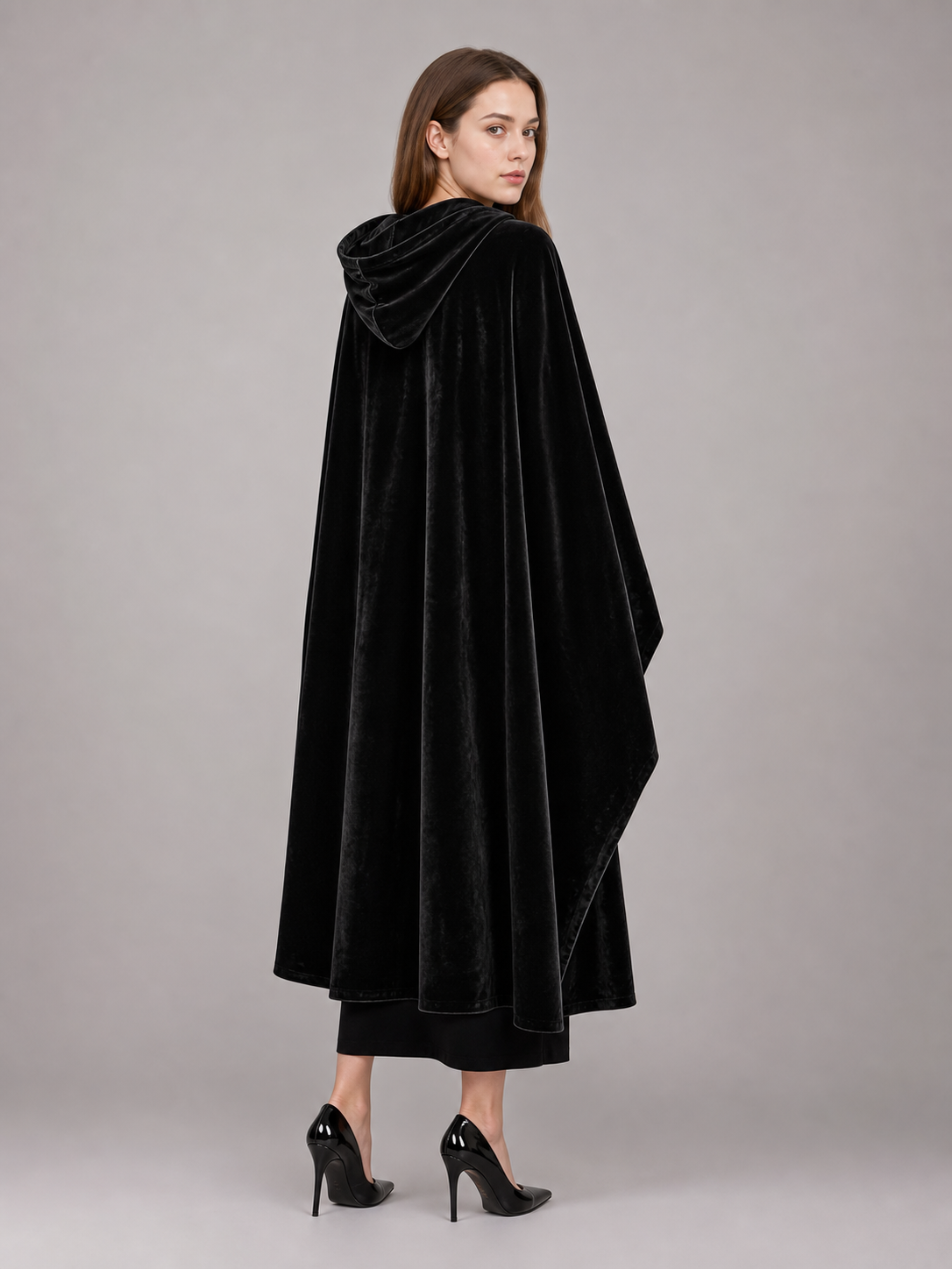 Long Black Hooded Costume Cloak