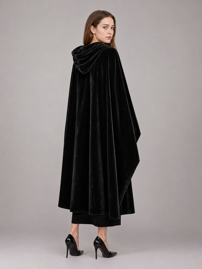 Long Black Hooded Costume Cloak