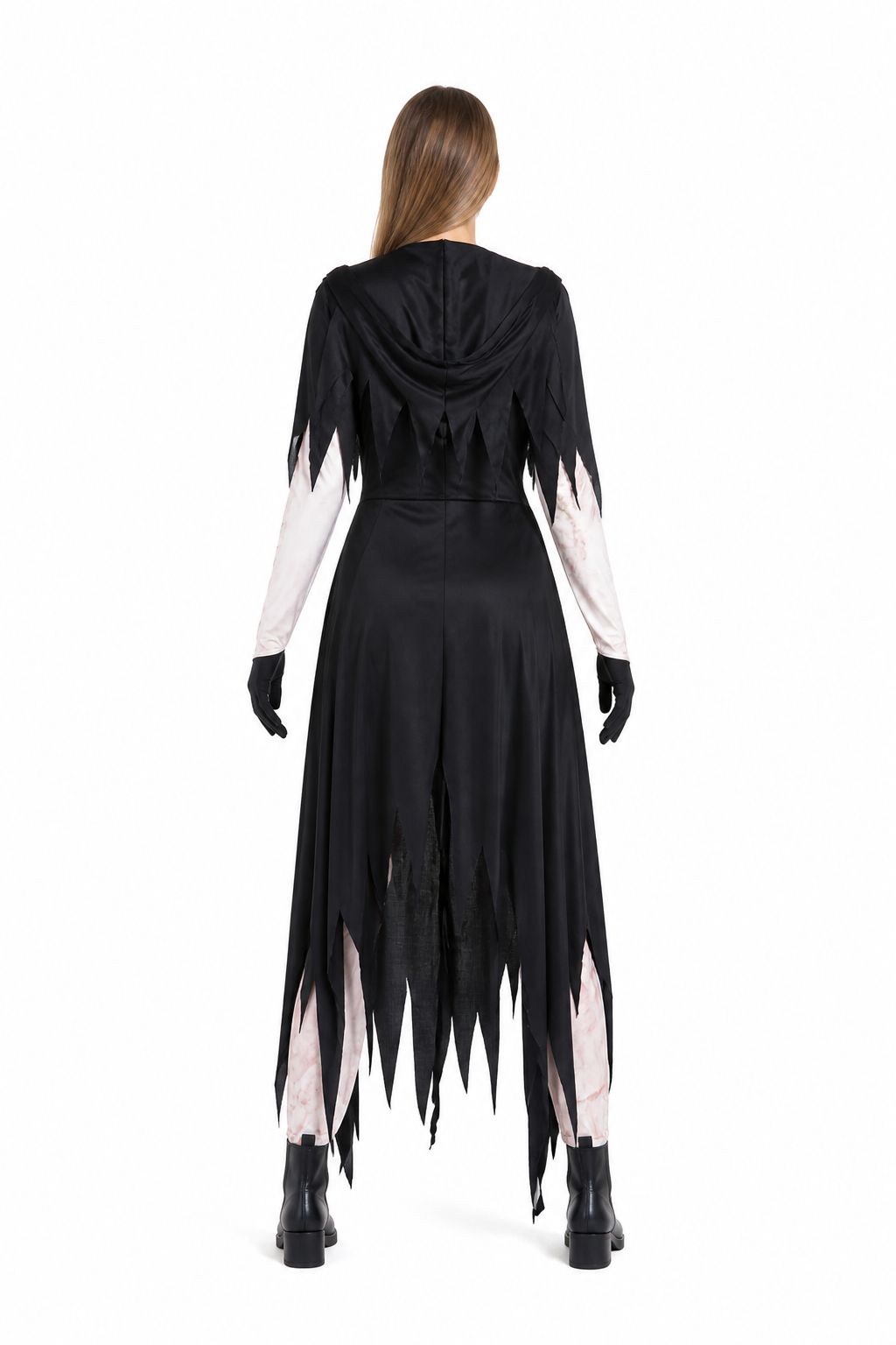 Long Torn Black Nun Costume for Halloween back view