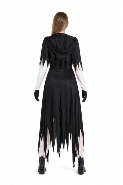 Long Torn Black Nun Costume for Halloween back view