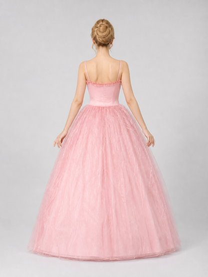 Glinda Cosplay Costume: Pink Dress with Belt back view
