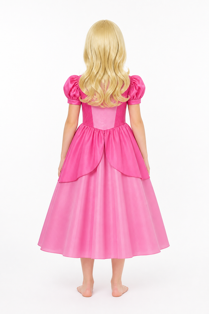 Princess Costume with Pink Dress and Wig back view