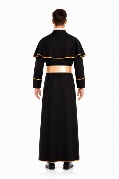 Black Carnival Cassock with Gold Trim and Belt