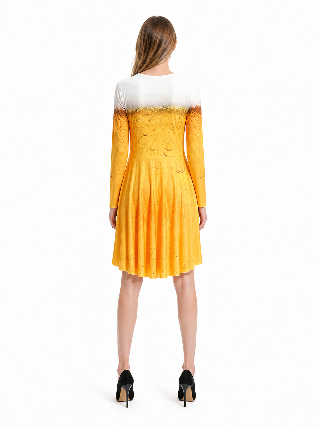 Beer Print Dress, Long Sleeves, A-Line back view