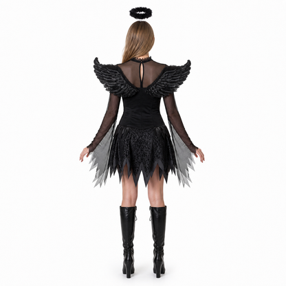 Dark Angel Costume with Wings and Lace-Up Detail back view