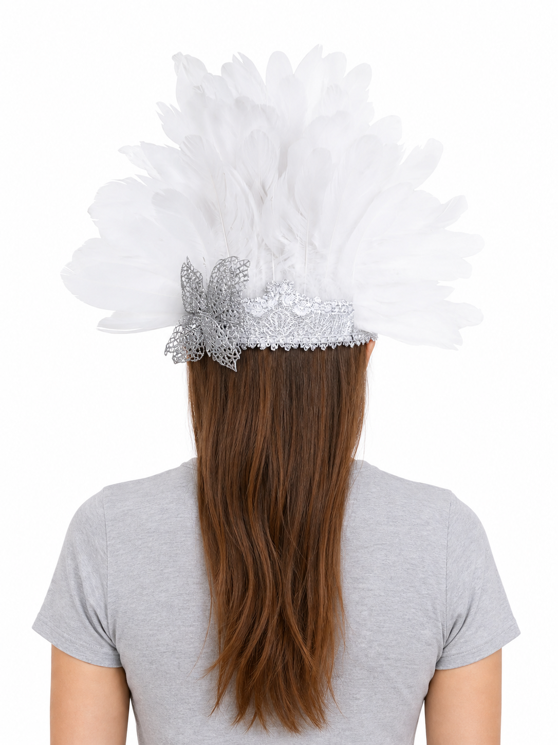 Carnival mask with white feathers and embellishments