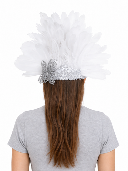 Carnival mask with white feathers and embellishments