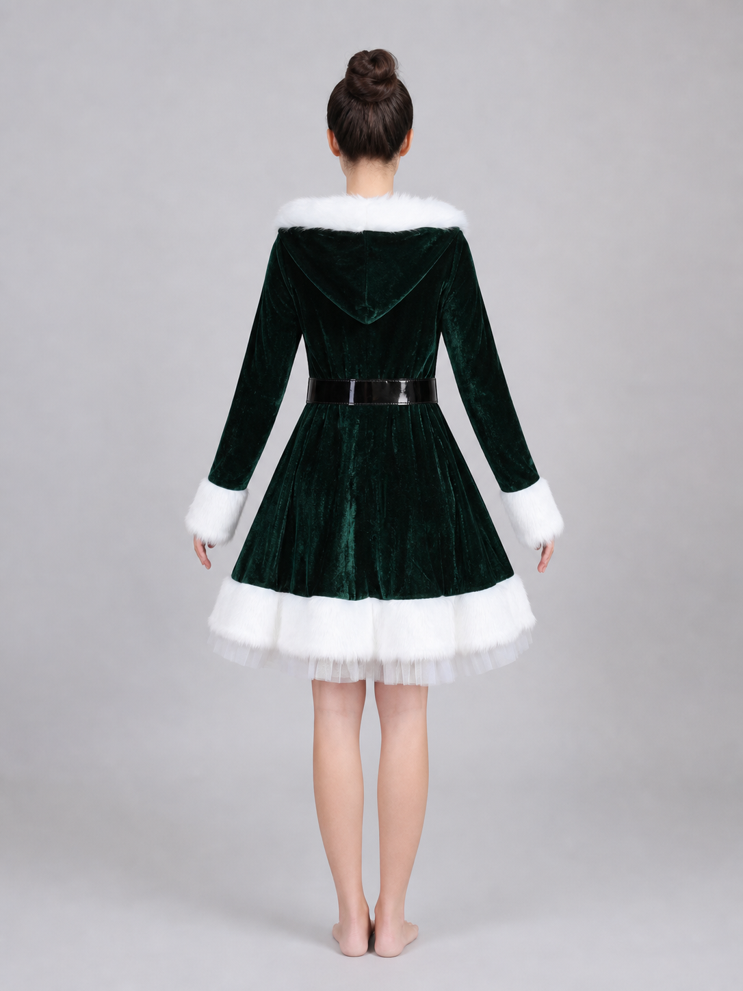 Christmas Dress with Hood and Decorative Belt back view