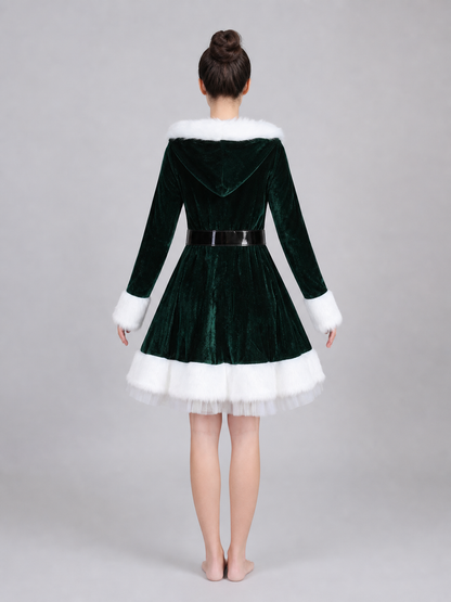 Christmas Dress with Hood and Decorative Belt back view