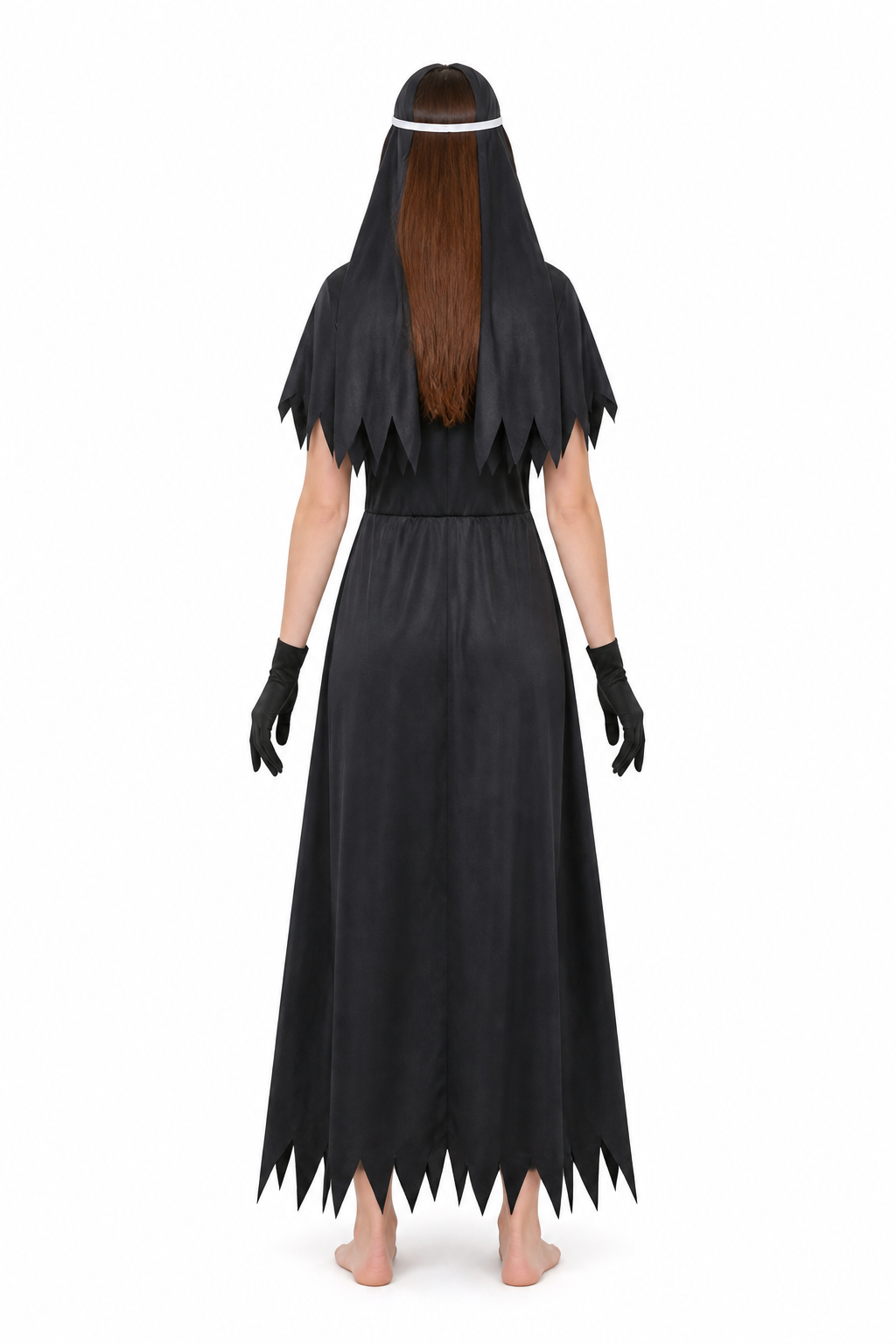 Ritual Hooded Robe with Cross and Gloves back view