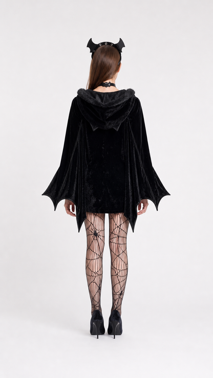 Black Bat Jumpsuit with Hood for Halloween back view
