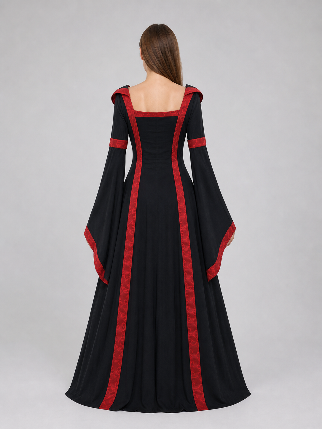 Gothic Vintage Hooded Dress with Lace-Up Detail