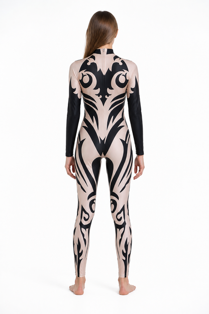 Black and Beige Print Jumpsuit for Queen Cosplay back view