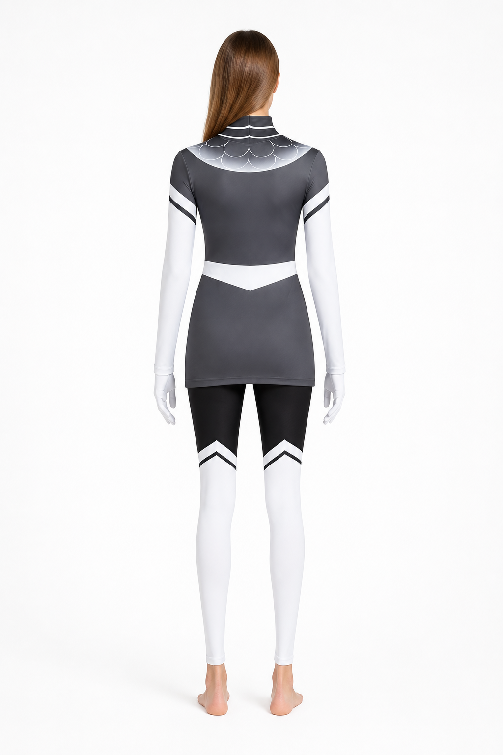 Halloween Cosplay Costume with White Inserts back view