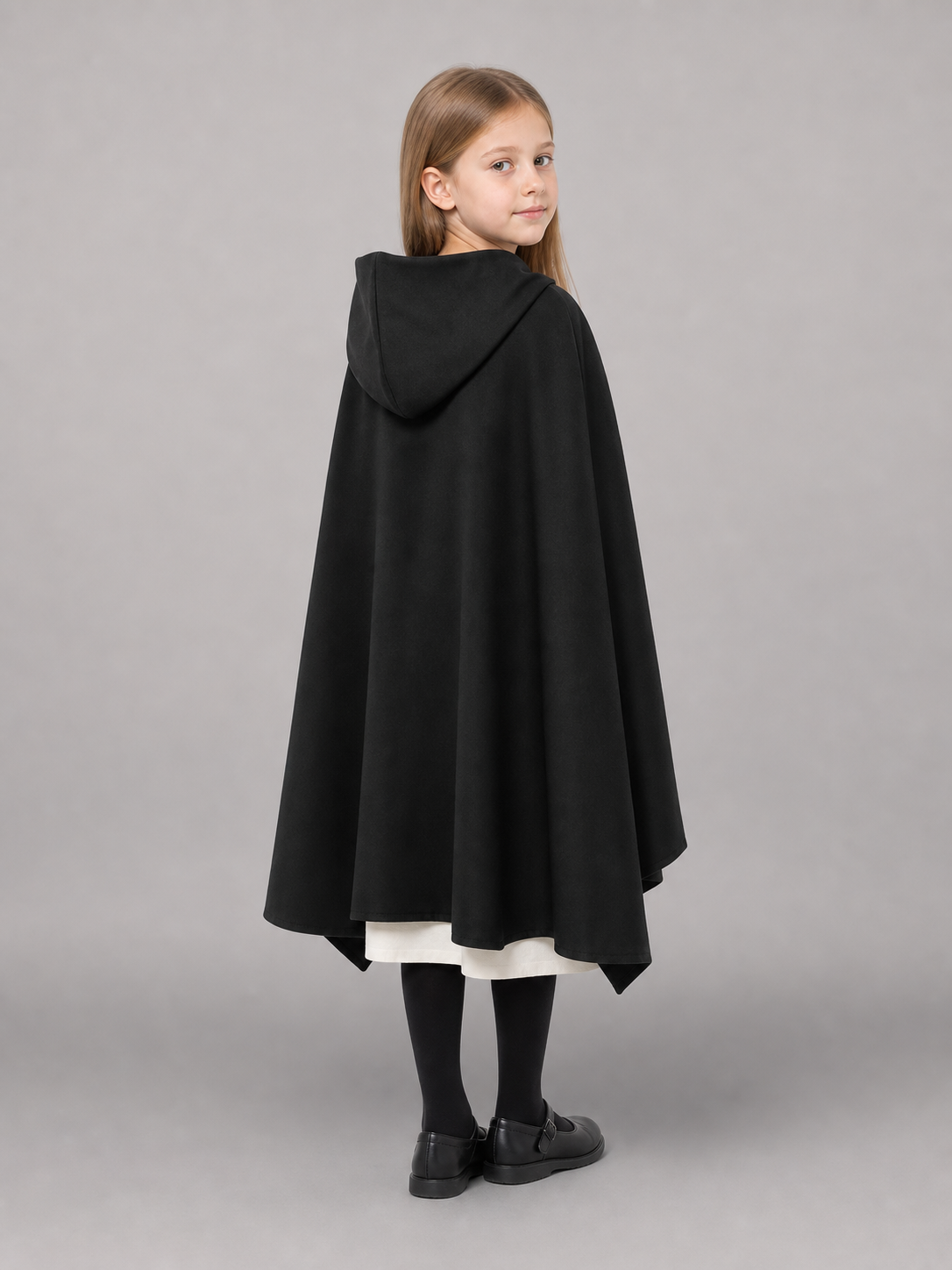 Medieval Black Hooded Costume Cloak back view