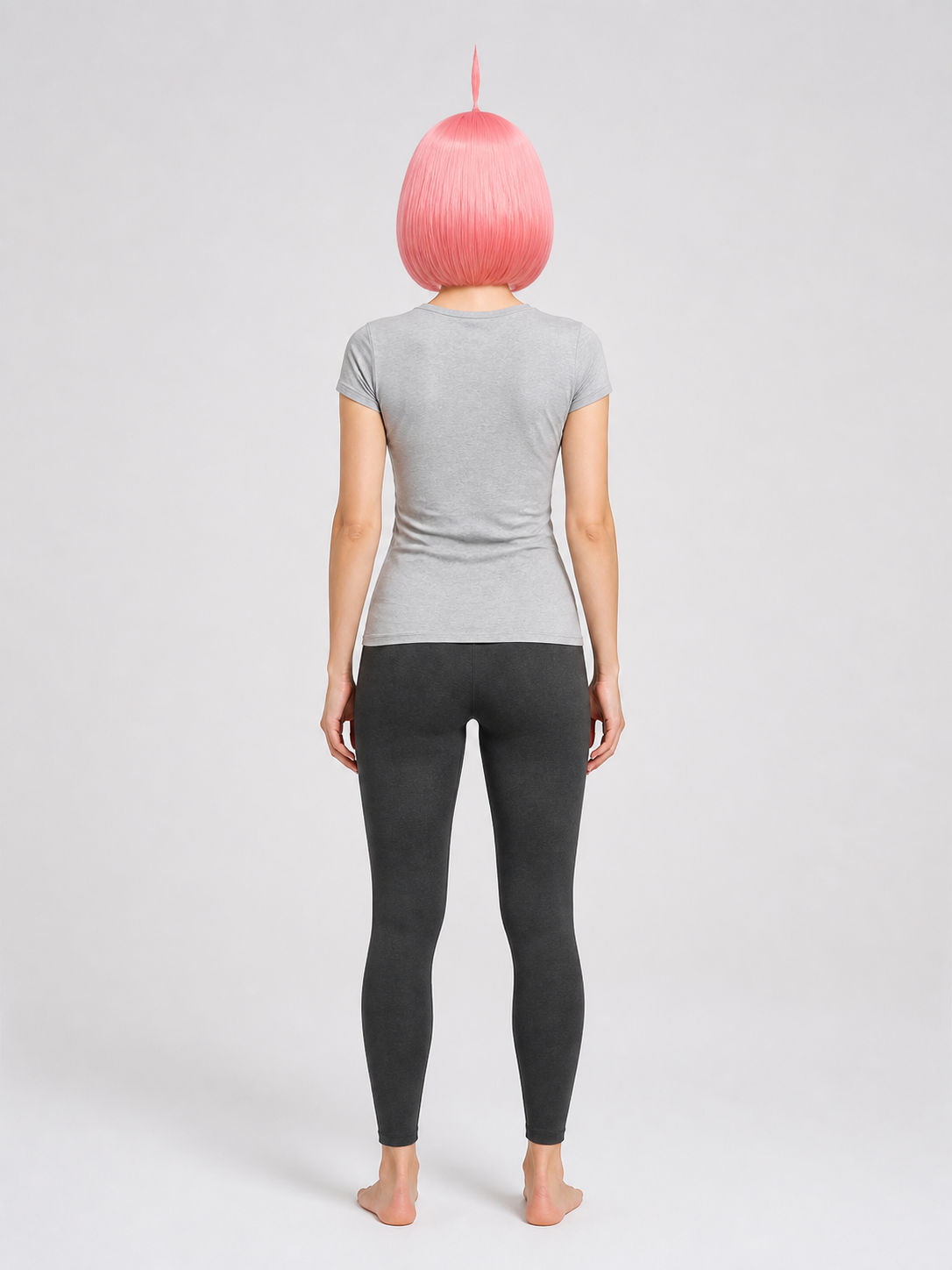 Pink Short Bob Cosplay Wig with Side-Swept Bangs back view