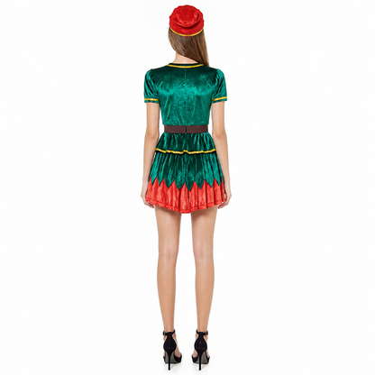 Fantasy Character Costume, Belted Dress, Red and Green
